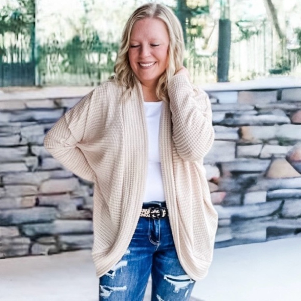 NEW! Women’s Oversized Cream Waffled Knit Cardigan with Dolman Sleeves!